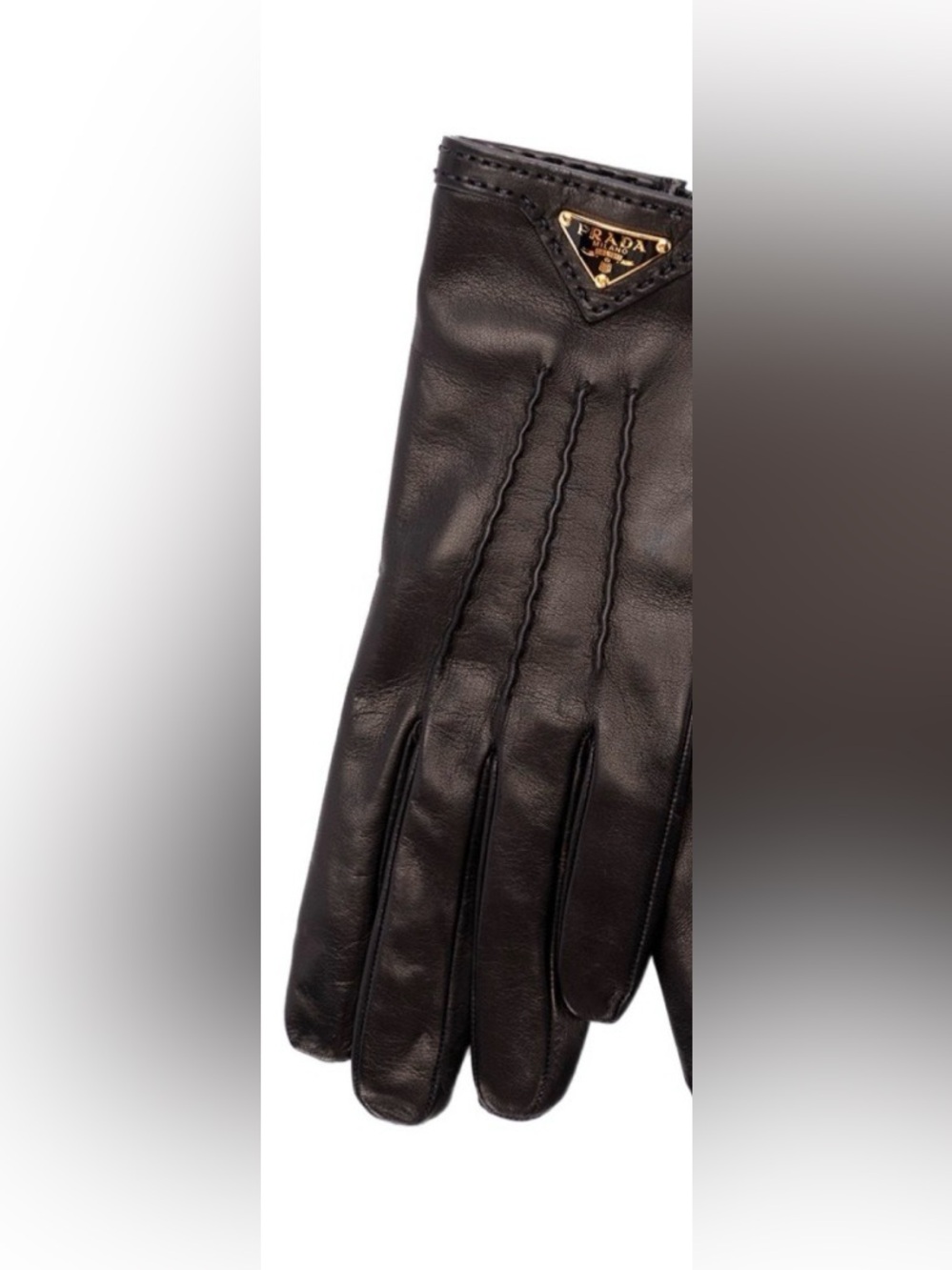 Prada Black Leather Glove with Gold Triangle Logo not a pair! Only right hand